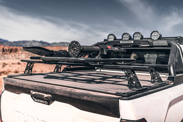 Go Rhino 15-22 Ford F-150 / 07-21 Toy. Tundra XRS Cross Bars Kit - Tex Blk (Attch Tonneau Cvr T-Trk)
