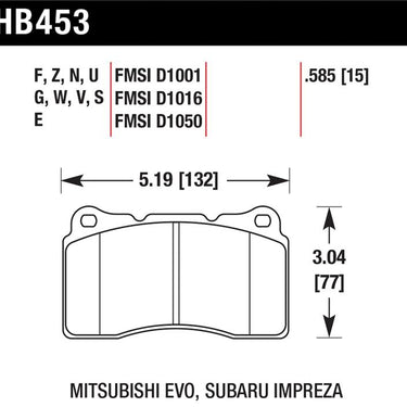 Hawk Street HPS 5.0 Frt Brake Pad Brembo 03-06 Evo / 04-14 STI / 09-10 Evo / 09-10 Genesis /04-08 TL