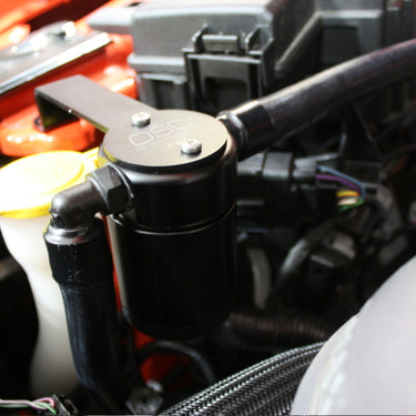 J&L 15-23 Ford Mustang GT/15-20 Ford Mustang GT350 Passenger Side Oil Separator 3.0 - Black Anodized