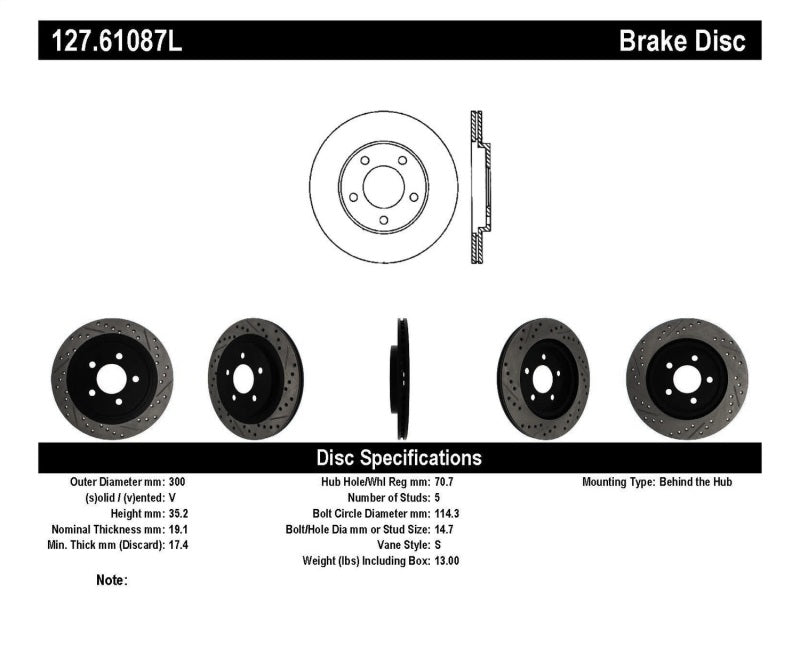 Stoptech - Brake Rotors - Slot & Drilled - StopTech 05-10 Ford Mustang Slotted & Drilled Left Rear Rotor - Anything Coyote