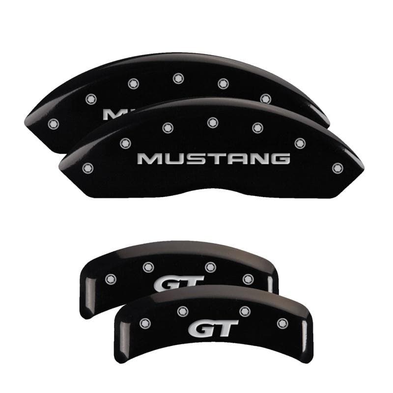 MGP - Caliper Covers - MGP 4 Caliper Covers Engraved Front Mustang Engraved Rear SN95/GT Black finish silver ch - Anything Coyote