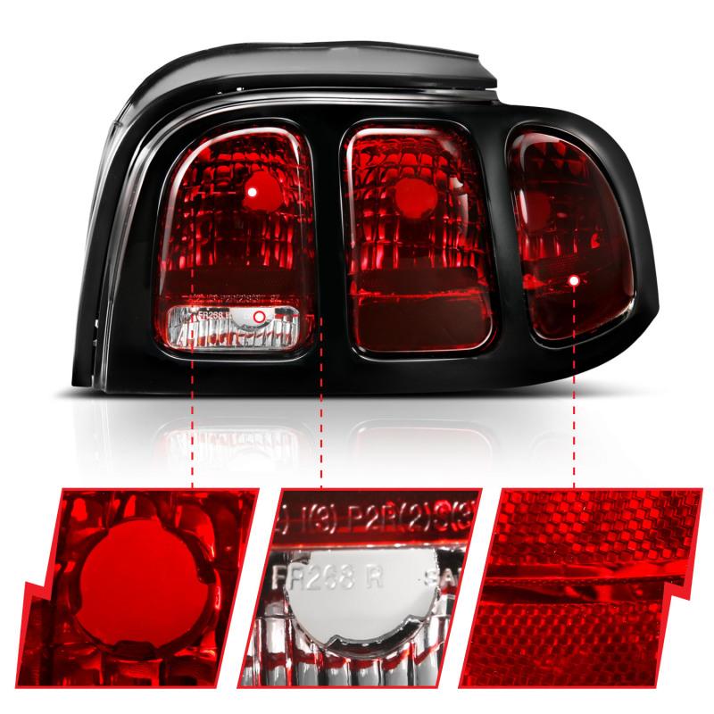 ANZO - Tail Lights - ANZO 1994-1998 Ford Mustang Taillight Dark Red Lens (OE Style) - Anything Coyote
