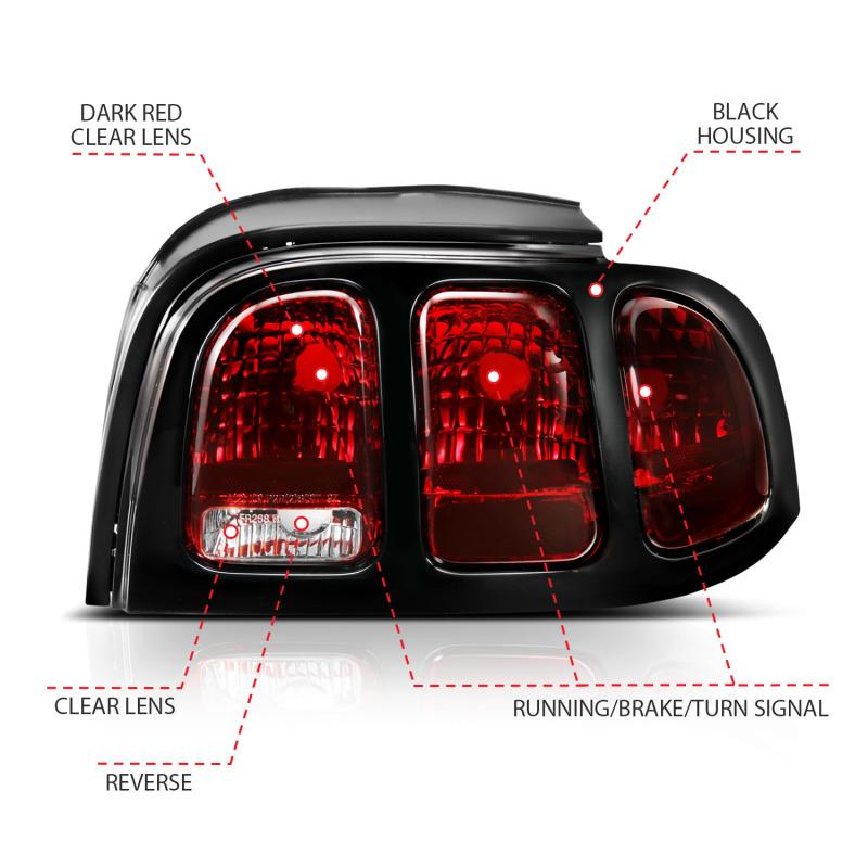 ANZO - Tail Lights - ANZO 1994-1998 Ford Mustang Taillight Dark Red Lens (OE Style) - Anything Coyote