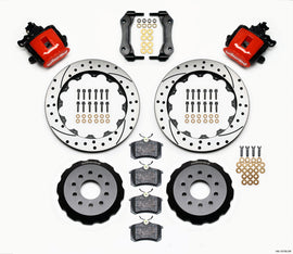 Wilwood - Brake Calipers - Perf - Wilwood Combination Parking Brake Rear Kit 12.88in Drilled Red Mustang 94-04 - Anything Coyote