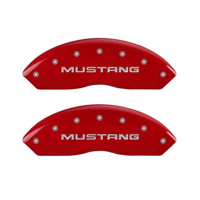 MGP - Caliper Covers - MGP 4 Caliper Covers Engraved Front Mustang Engraved Rear SN95/GT Red finish silver ch - Anything Coyote