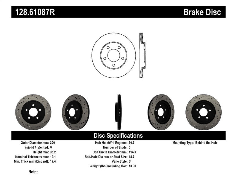 Stoptech - Brake Rotors - Drilled - StopTech 05-10 Ford Mustang V6/4.0L / GT V8/4.6L Cross Drilled Right Rear Rotor - Anything Coyote