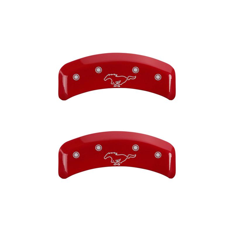 MGP - Caliper Covers - MGP 4 Caliper Covers Engraved Front Mustang Engraved Rear Pony Red finish silver ch - Anything Coyote