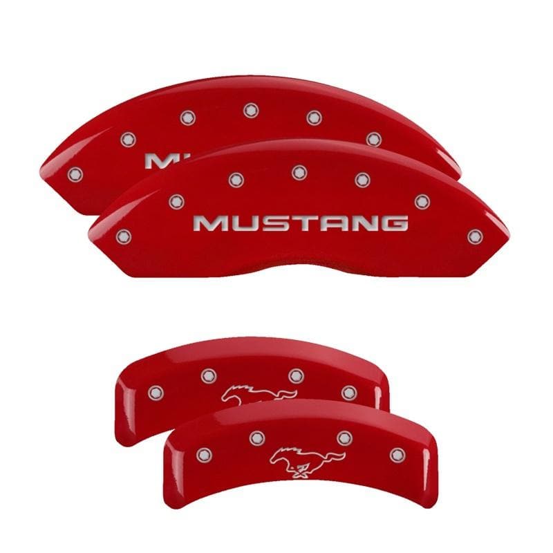 MGP - Caliper Covers - MGP 4 Caliper Covers Engraved Front Mustang Engraved Rear Pony Red finish silver ch - Anything Coyote