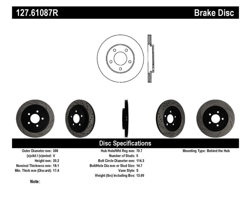 Stoptech - Brake Rotors - Slot & Drilled - StopTech 05-10 Ford Mustang Slotted & Drilled Right Rear Rotor - Anything Coyote