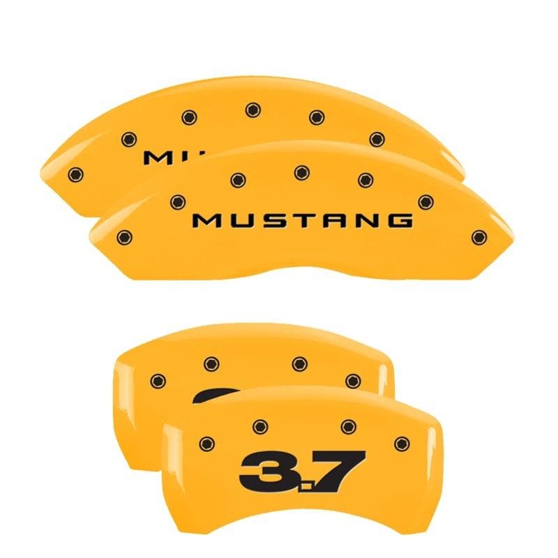 MGP - Caliper Covers - MGP 4 Caliper Covers Engraved Front 2015/Mustang Engraved Rear 2015/50 Red finish silver ch - Anything Coyote