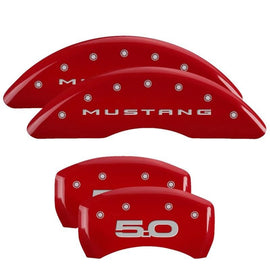 MGP - Caliper Covers - MGP 4 Caliper Covers Engraved Front 2015/Mustang Engraved Rear 2015/50 Red finish silver ch - Anything Coyote