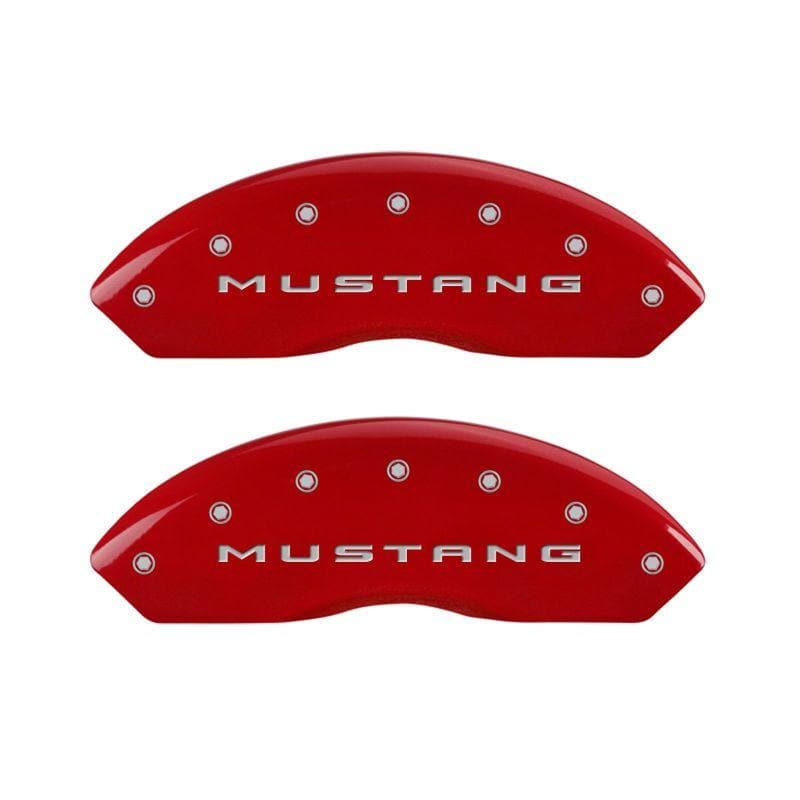 MGP - Caliper Covers - MGP 4 Caliper Covers Engraved Front 2015/Mustang Engraved Rear 2015/Bar & Pony Red finish silver ch - Anything Coyote