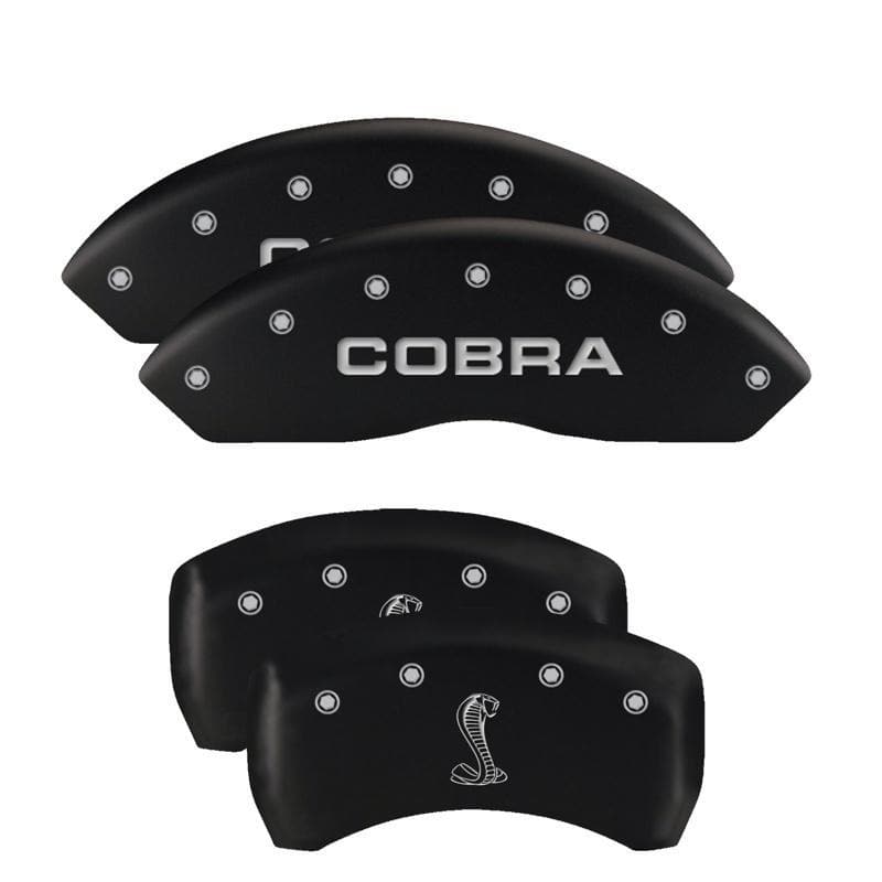 MGP - Caliper Covers - MGP 4 Caliper Covers Engraved Front Mustang Engraved Rear 50 Black finish silver ch - Anything Coyote