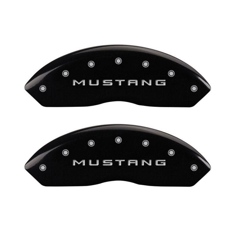 MGP - Caliper Covers - MGP 4 Caliper Covers Engraved Front Mustang Engraved Rear 50 Black finish silver ch - Anything Coyote