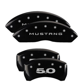 MGP - Caliper Covers - MGP 4 Caliper Covers Engraved Front Mustang Engraved Rear 50 Black finish silver ch - Anything Coyote