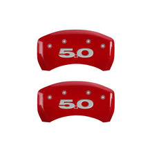 Load image into Gallery viewer, MGP - Caliper Covers - MGP 4 Caliper Covers Engraved Front Mustang Engraved Rear 50 Red finish silver ch - Anything Coyote