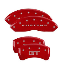 Load image into Gallery viewer, MGP - Caliper Covers - MGP 4 Caliper Covers Engraved Front Mustang Engraved Rear GT Red finish silver ch - Anything Coyote