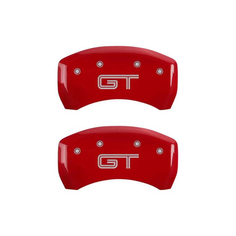 MGP - Caliper Covers - MGP 4 Caliper Covers Engraved Front Mustang Engraved Rear GT Red finish silver ch - Anything Coyote