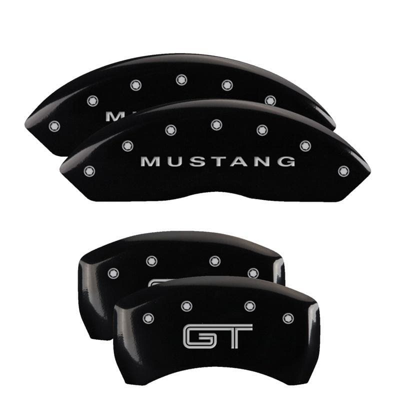 MGP - Caliper Covers - MGP 4 Caliper Covers Engraved Front Mustang Engraved Rear S197/GT Black finish silver ch - Anything Coyote