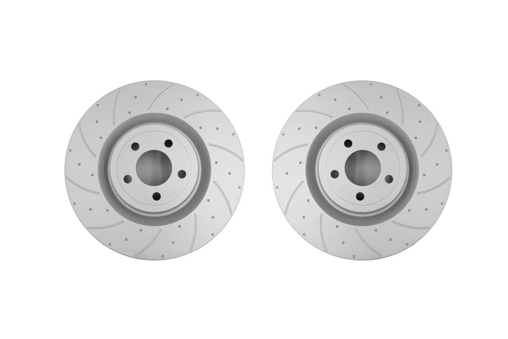 Pedders - Brake Rotors - Slot & Drilled - Pedders 2015+ Ford Mustang GT S550 Rear Drilled & Slotted Brake Rotors - Pair - Anything Coyote
