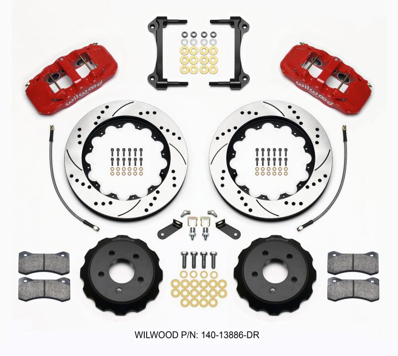 Wilwood - Big Brake Kits - Wilwood AERO6 Front Hat Kit 14.00 Drilled Red 2015-Up Mustang w/Lines - Anything Coyote
